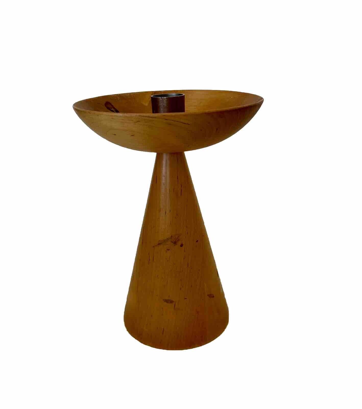 Atomic Mid Century Modern 8” Beach Wood Candle Holder Decor Boomerang