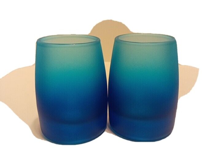 2 PartyLite Ocean Blue Votive Glass Holder - 