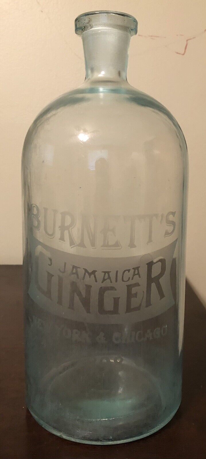 Antique Large Burnett's Jamaica Ginger Etched Glass Bottle 1898 New York Chicago