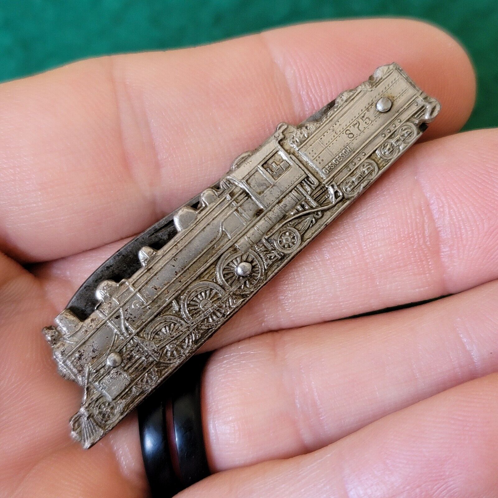 Old Vintage Antique Solingen German Figural Train Metal Folding Pocket Knife