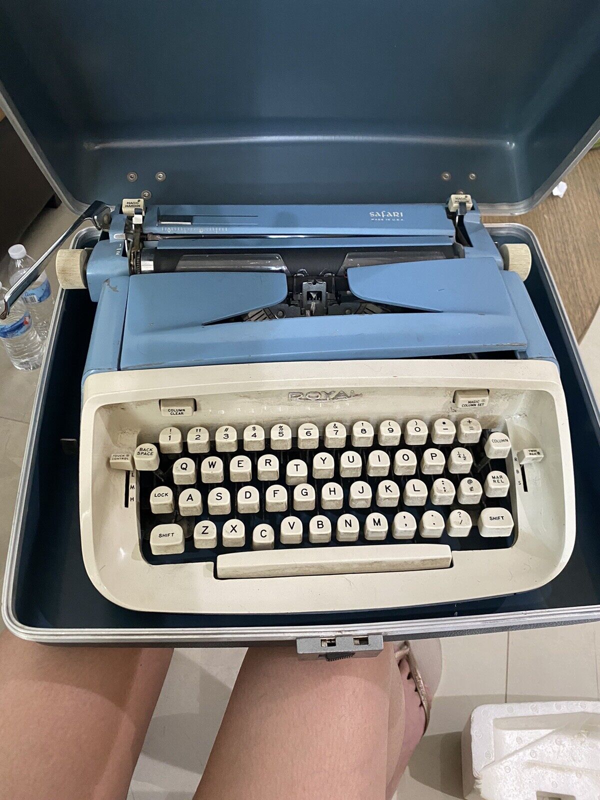 Vintage Royal Safari Manual Typewriter Portable Blue With Case