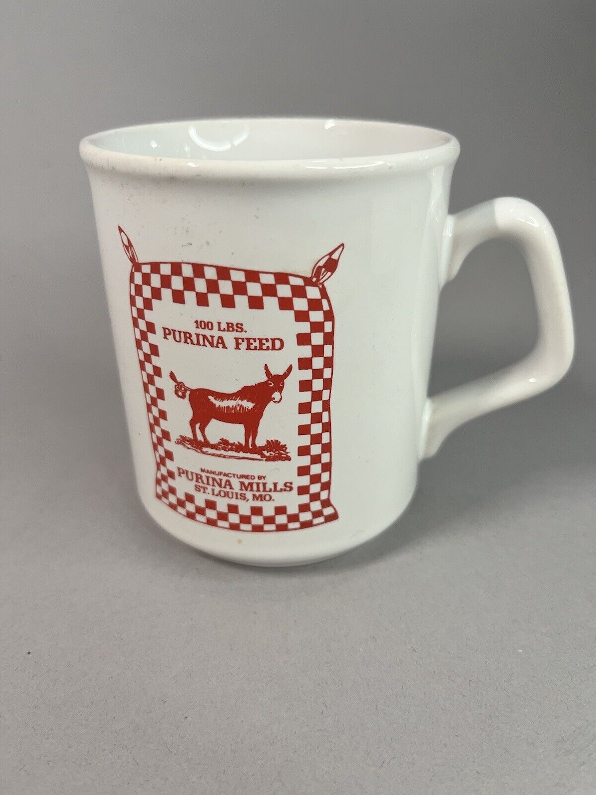 Vintage Feed Advertising Coffee Mug Purina Mills  St. Louis MO with Donkey