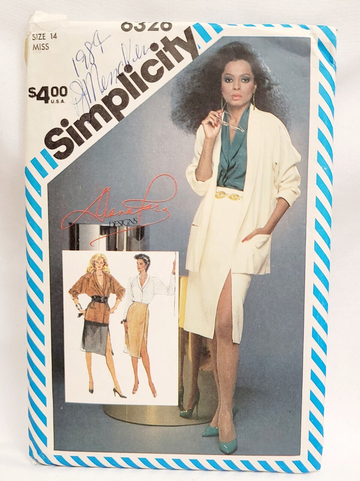 VTG 80’s Uncut Simplicity Pattern 6326 Diana Ross Mock Wrap Skirt Jacket 14