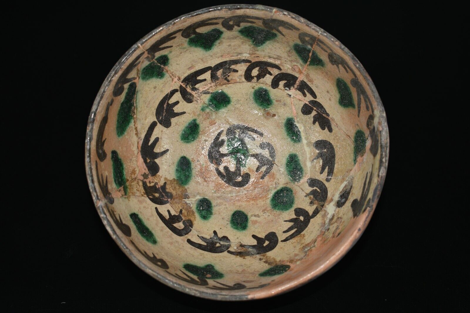 Ancient Near Eastern Islamic Lead Glazed Ceramic Bowl Ca. 9th - 10th Century