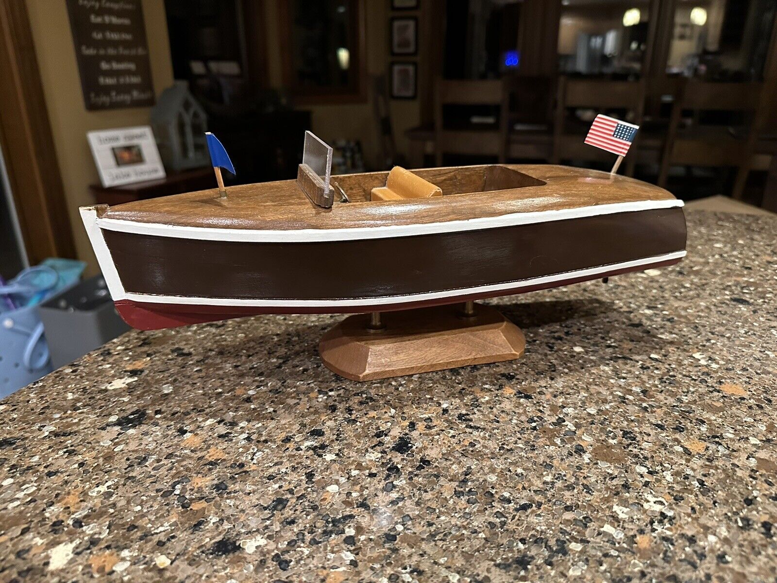 Vintage Encore Creations Wooden Model Speed Boat