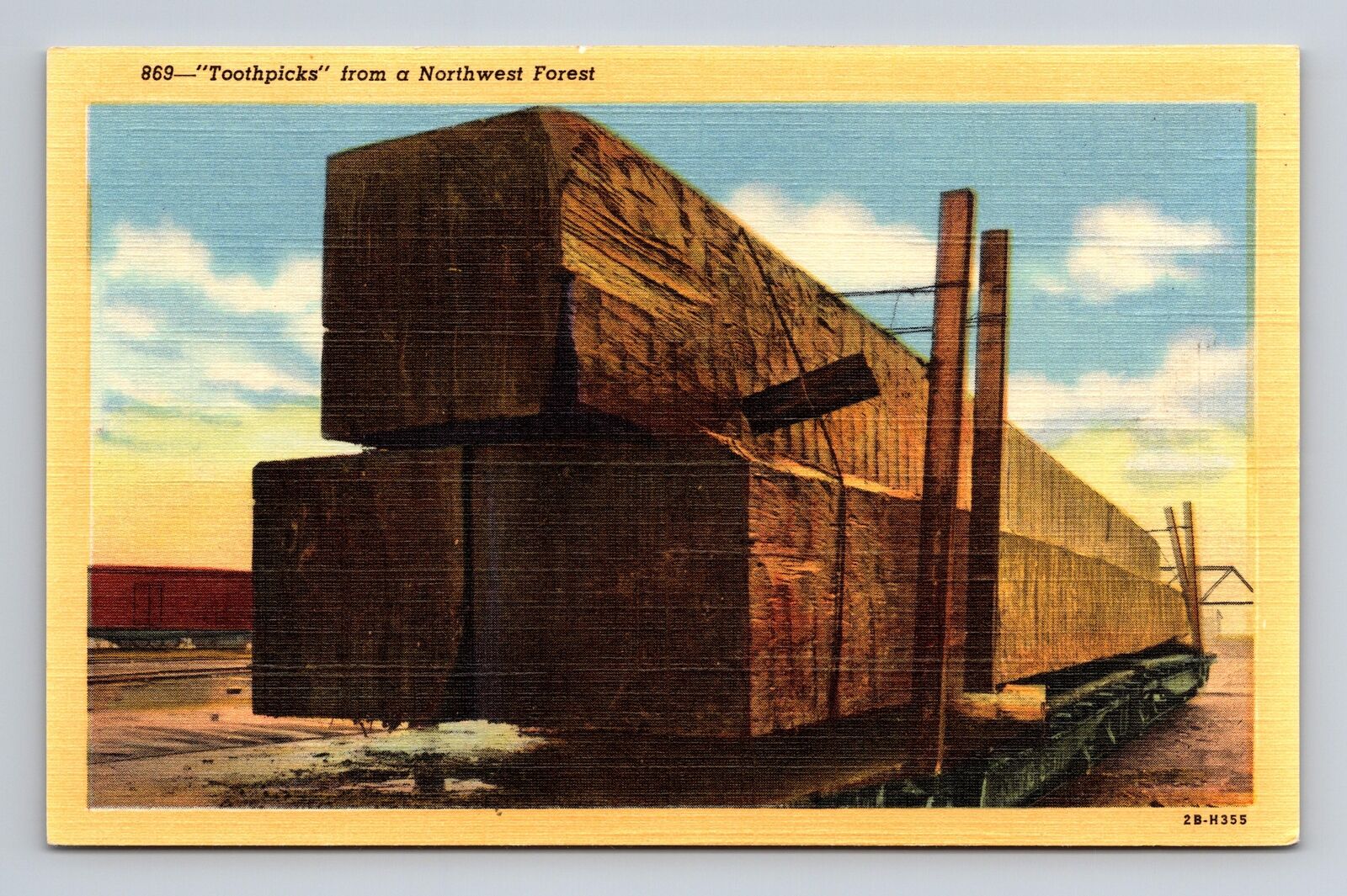 c1942 Linen Postcard Logging Toothpicks Northwest Forest
