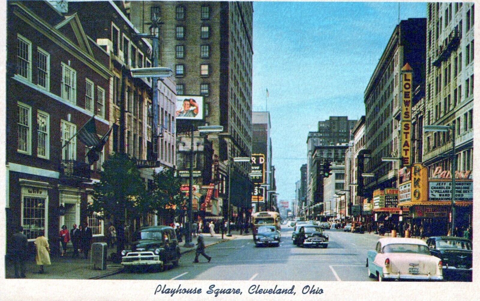 Cleveland Ohio Playhouse Square WJW-TV Euclid Avenue Loew\'s State RKO Postcard