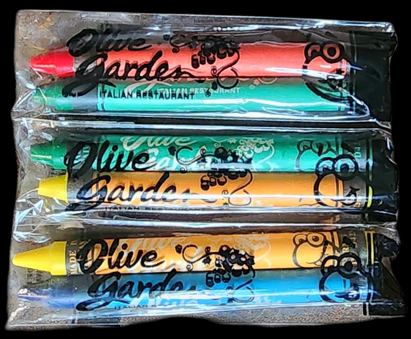 Vtg Olive Garden Ollie Six Crayons Kids Meal 1990s Happy Mighty Coloring Books