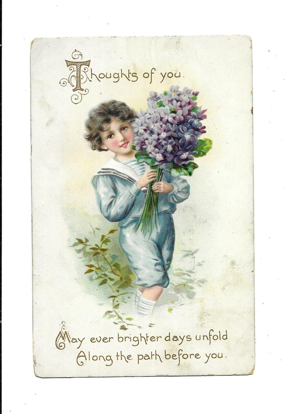 BOY, Lovely VIOLETS On Beautiful TUCK Uns. BRUNDAGE Vintage ADVERTISING Postcard