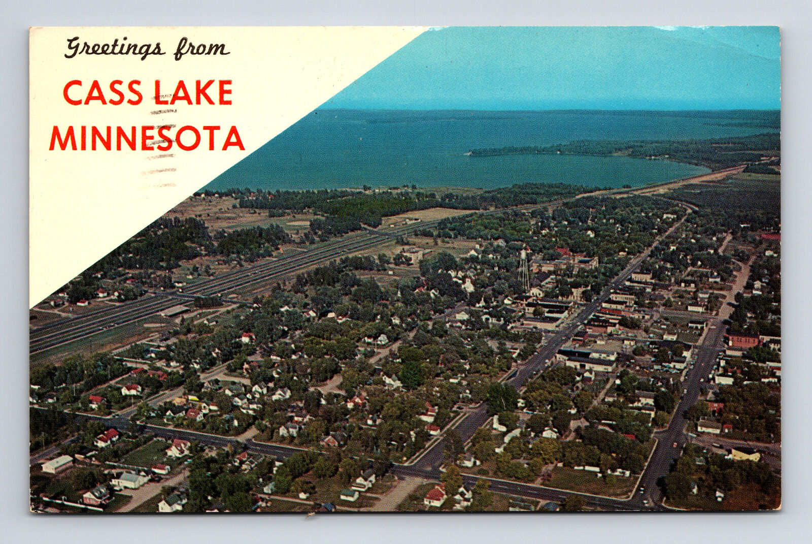 c1961 Aerial View Greetings Cass Lake Minnesota MN Postcard