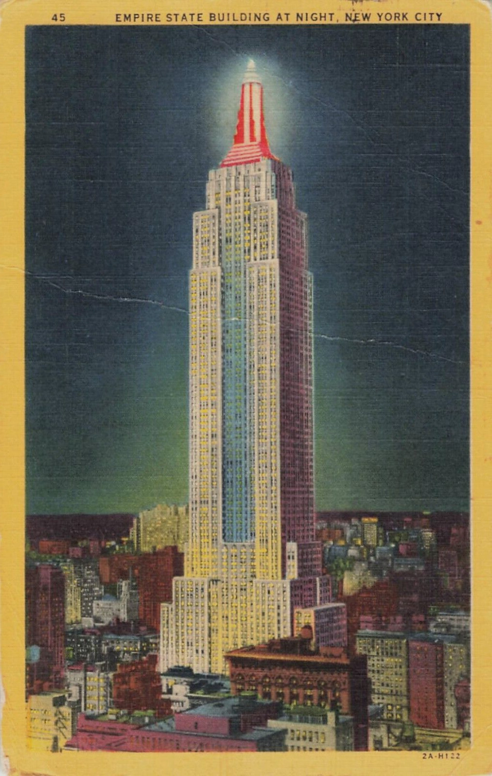 Vintage Postcard, Empire State Building At Night, New York City, NY, Long Ago*