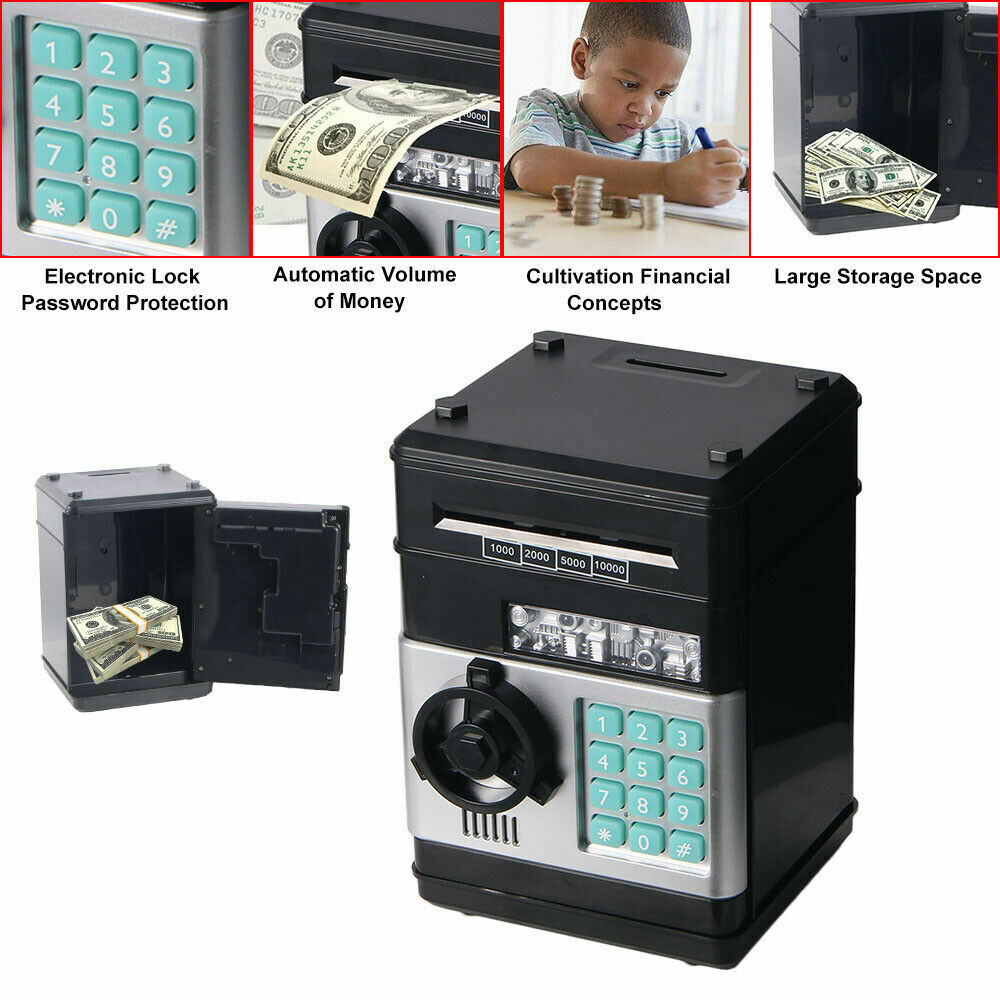 Electronic Piggy Bank ATM Password Money Box Cash Coins Saving Auto Deposit NEW