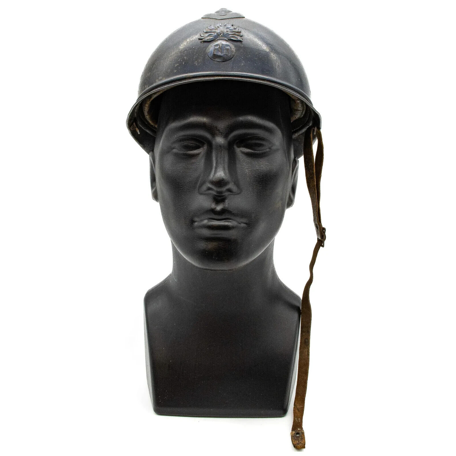 WWI French Model 1915 Adrian Helmet in Horizon Blue with RF Badge & Liner