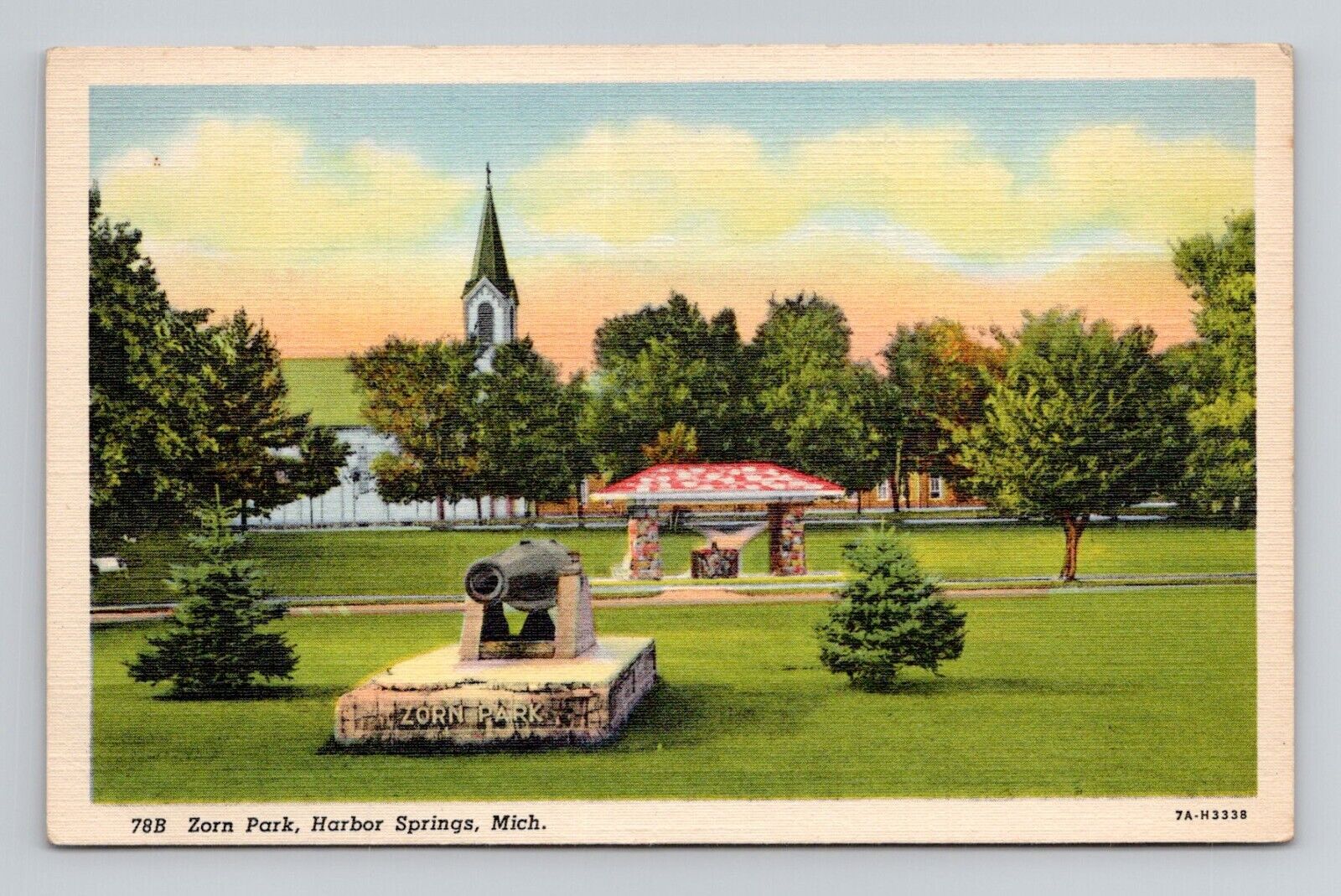 Postcard Zorn Park Harbor Springs Michigan, Vintage Linen F13
