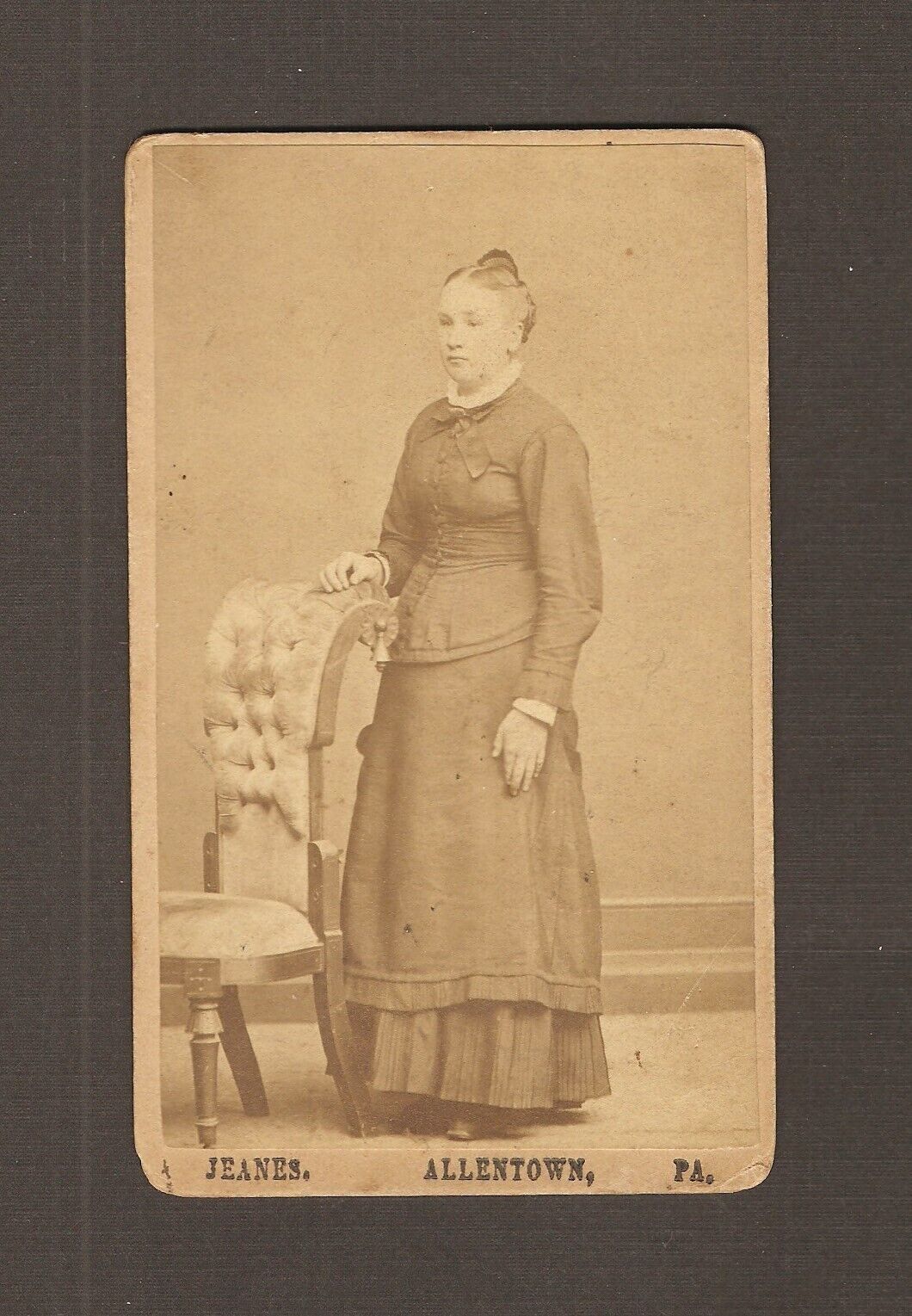 Vintage Antique CDV Photo Victorian Lady Woman Standing Allentown Pennsylvania