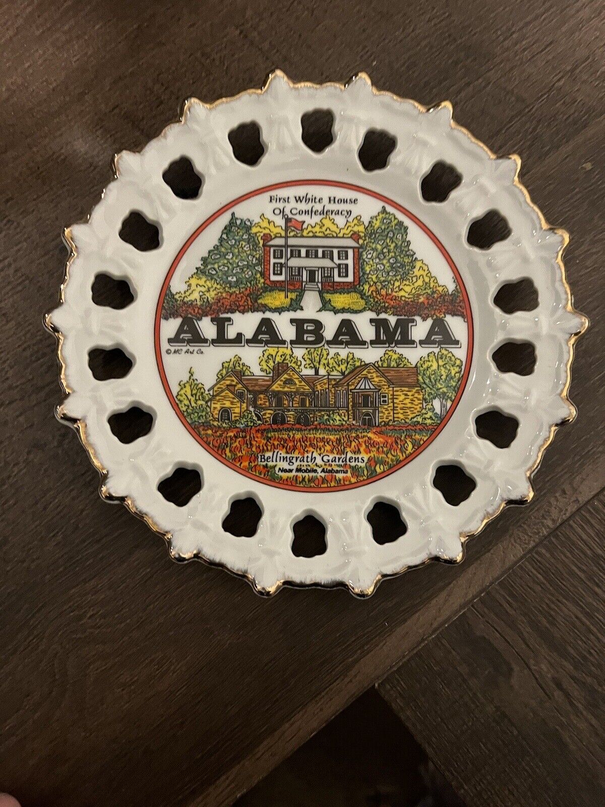 BAMA Fan's Vintage Alabama Souvenir Collector Plate 8.5” Reticulated Gold Edge