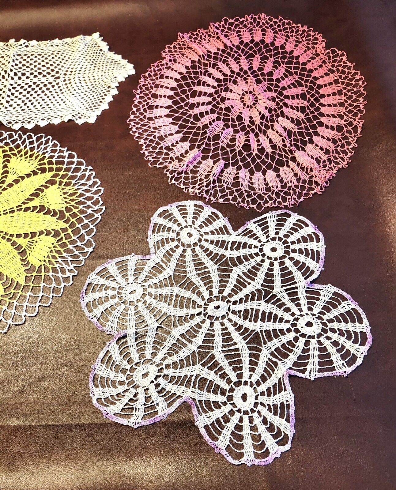 8 - Vintage Handmade Doilies - 3 Small - 3 Medium And One Large