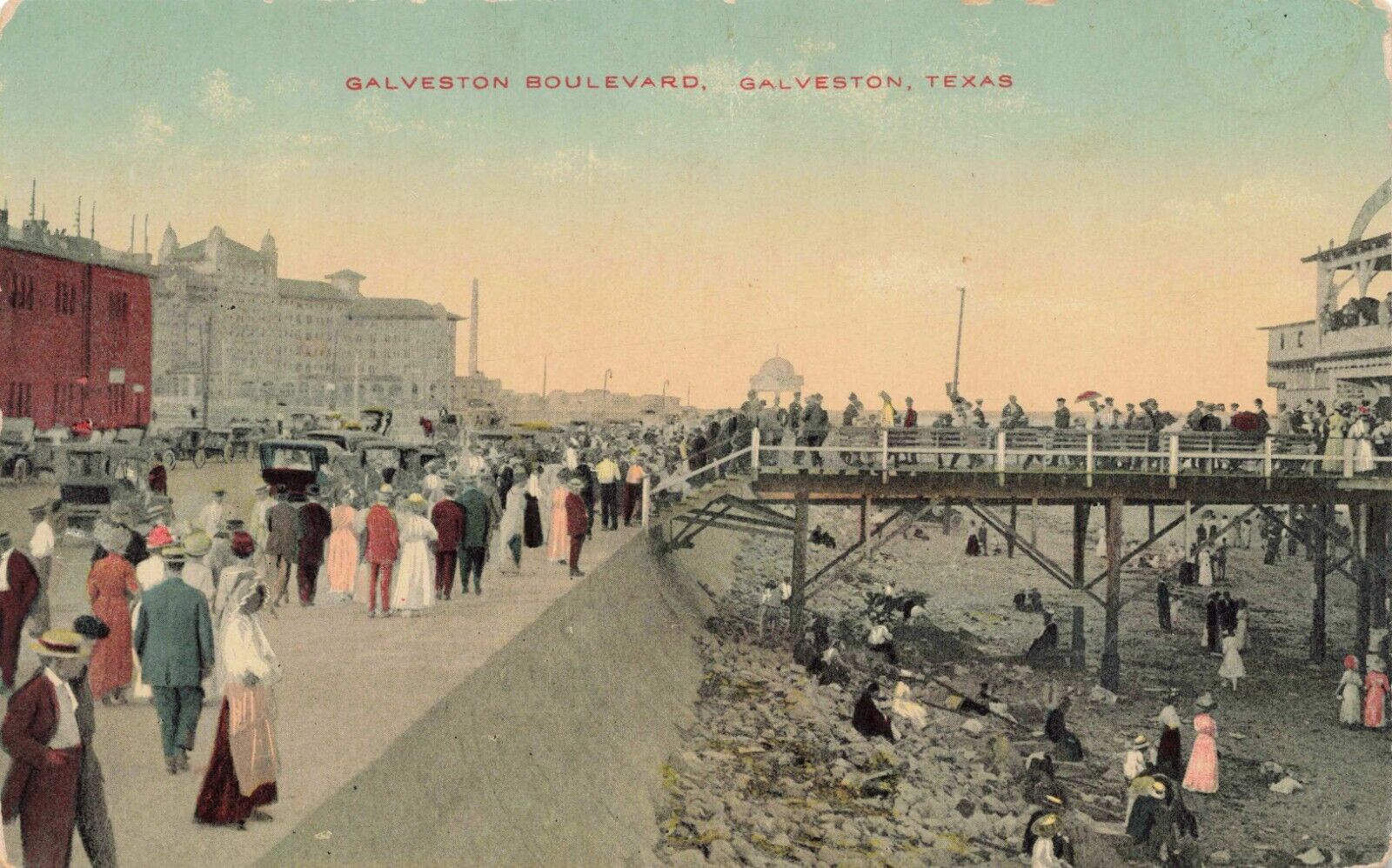Postcard Galveston Boulevard Galveston Texas TX Vintage Early 1900s People