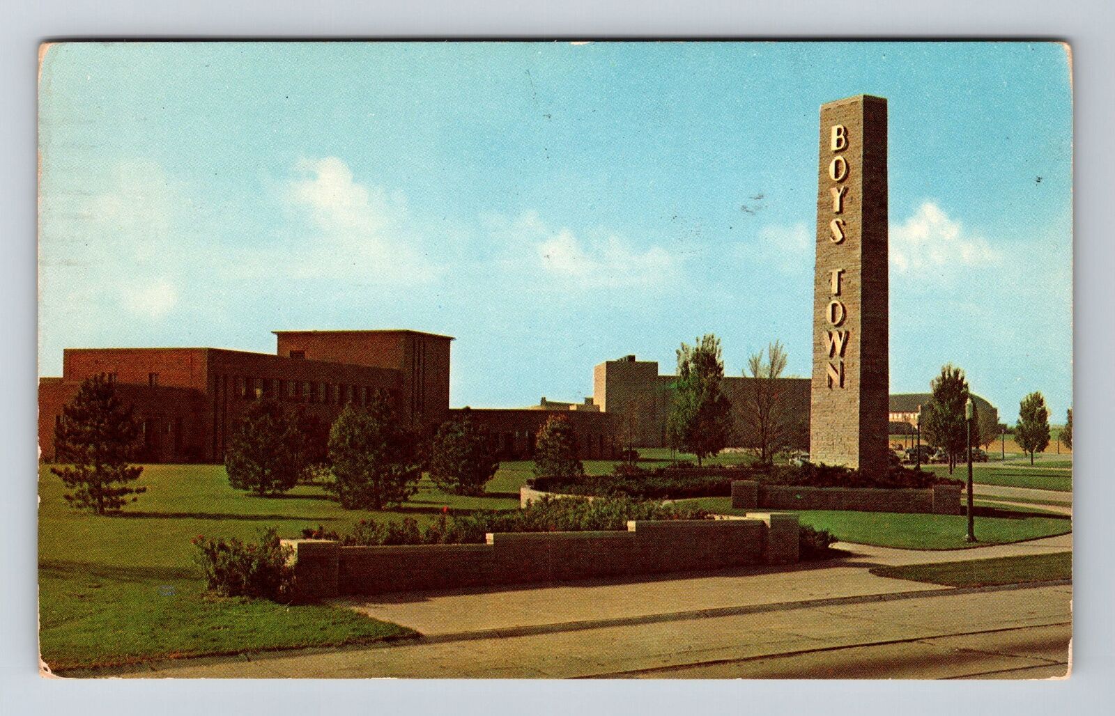 Boys Town NE-Nebraska Entrance Campus Buildings c1957 Vintage Souvenir Postcard