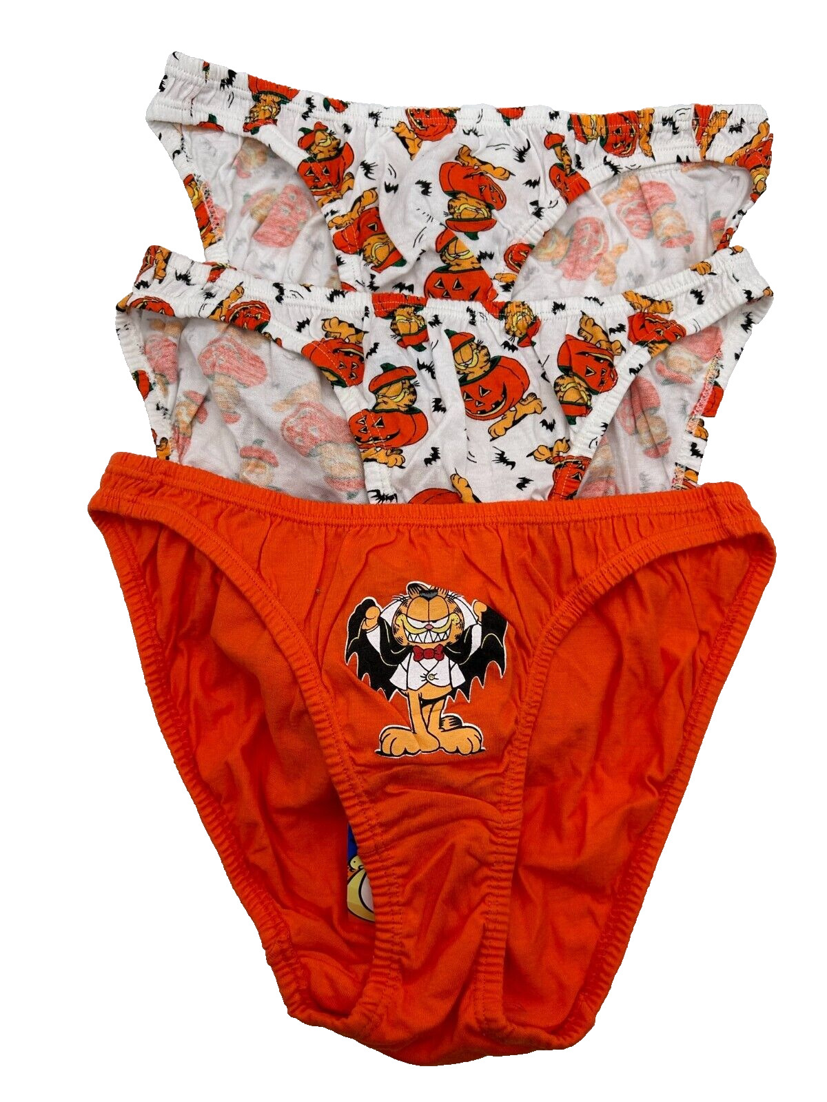 Vtg 3 Garfield Women's Bikini Halloween Underwear Dracula Pumpkin NWT  Size 7