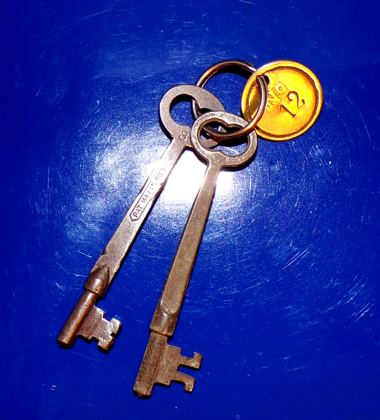 Pair of Antique Flat Shank Skeleton Keys w/Brass Tag No.12