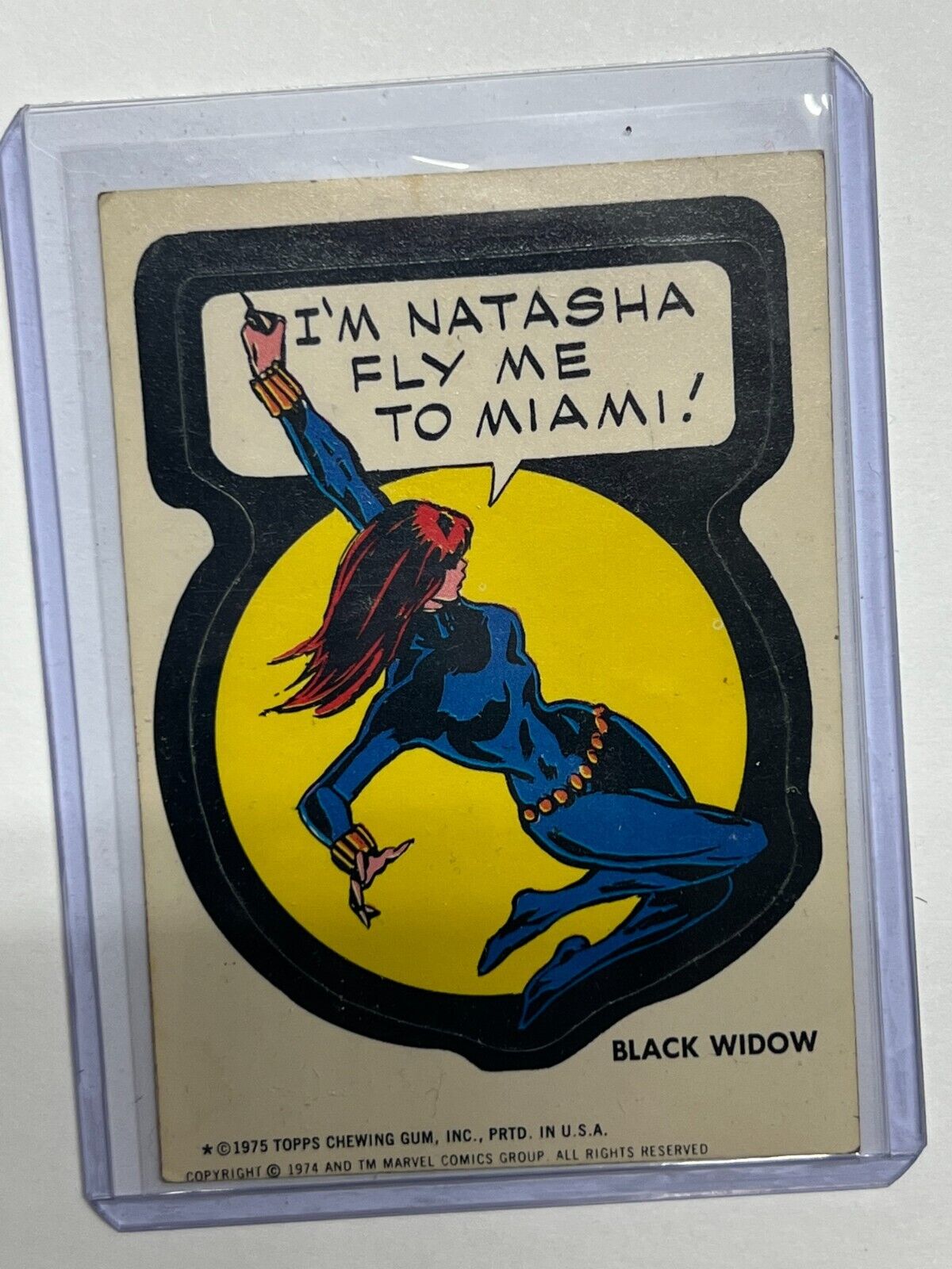 TOPPS 1974-1975 Marvel Comic Book Heroes Sticker Card Black Widow