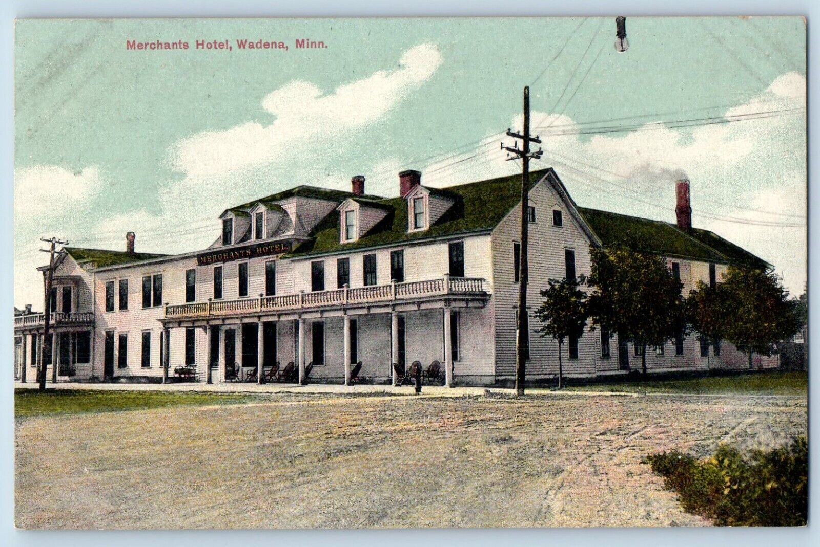 Wadena Minnesota Postcard Merchants Hotel Exterior Building 1910 Vintage Antique