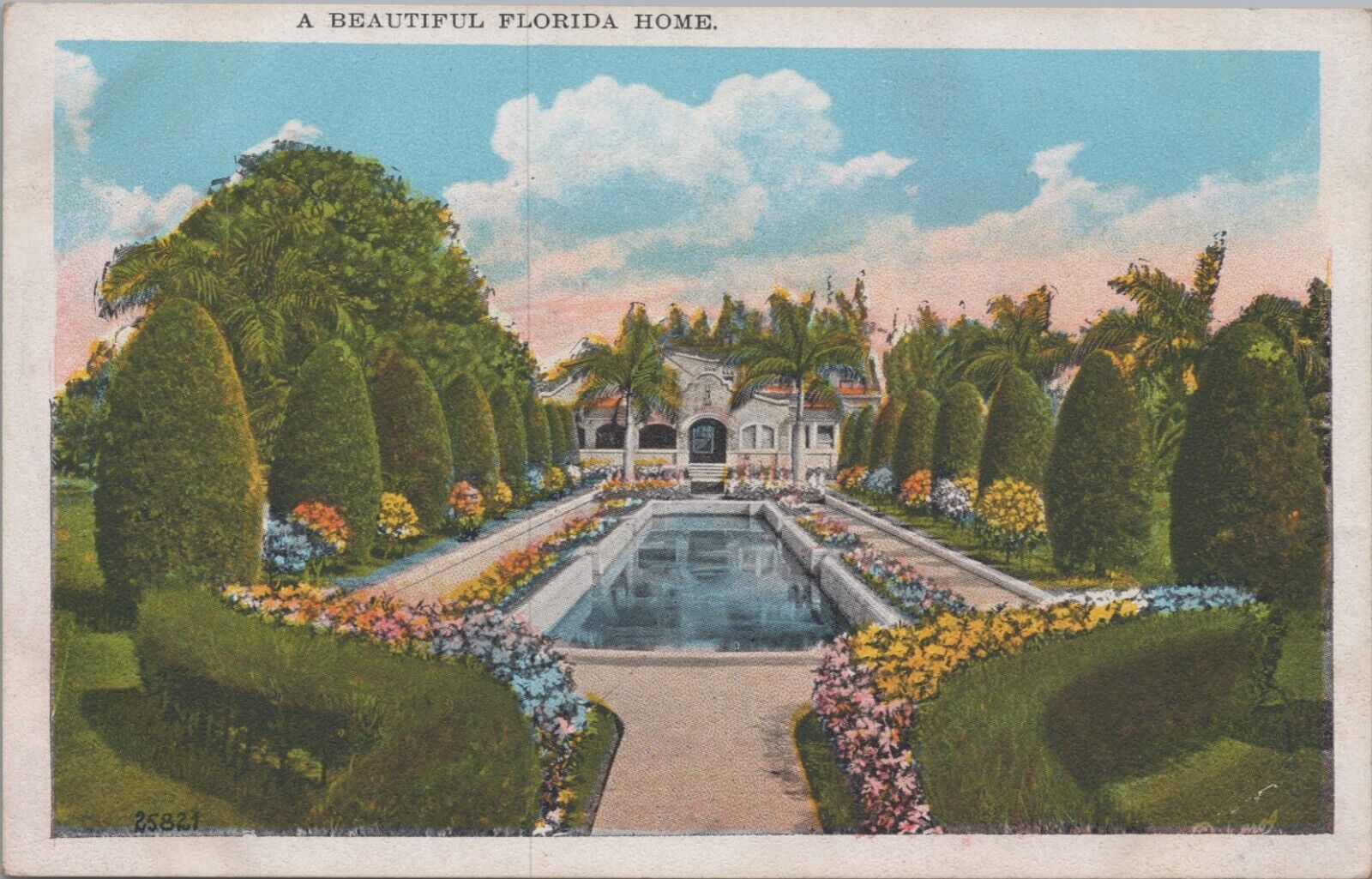 1920s Postcard A Beautiful Home in Florida Trees Palms UNP 5847d2