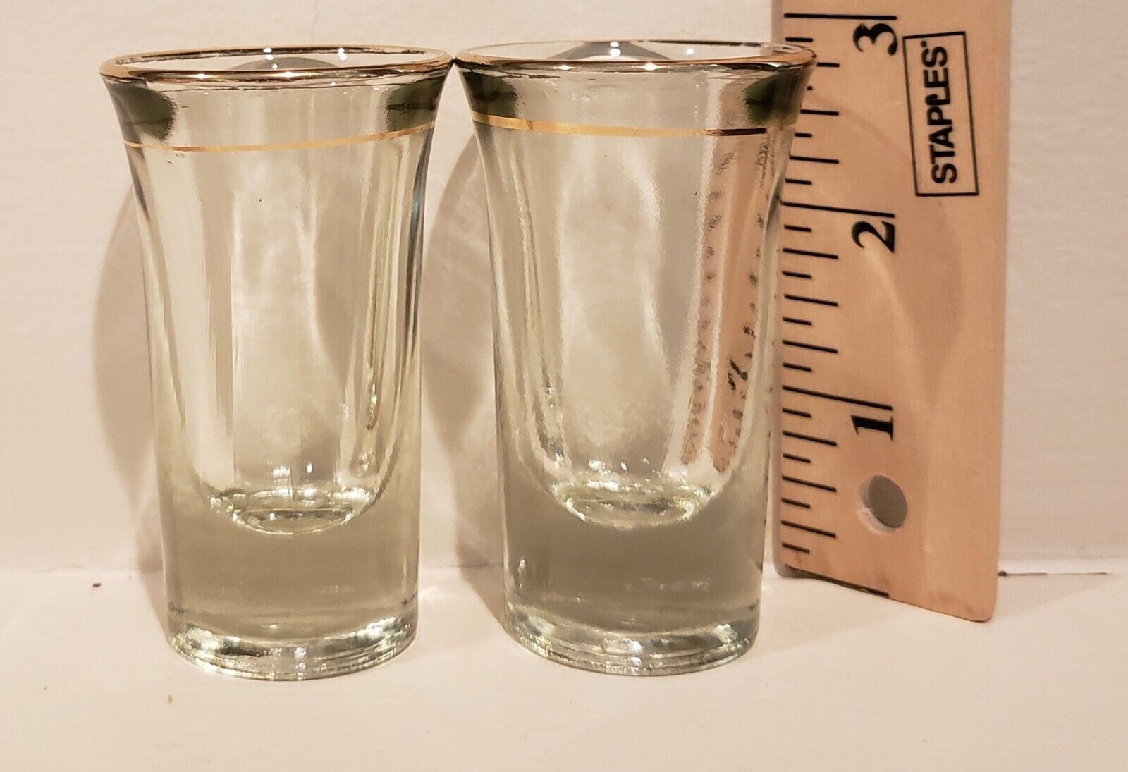 Vintage Clear Shot Glasses With Double Gold Rim Shot Glasses Lot Of 2 Art Glass