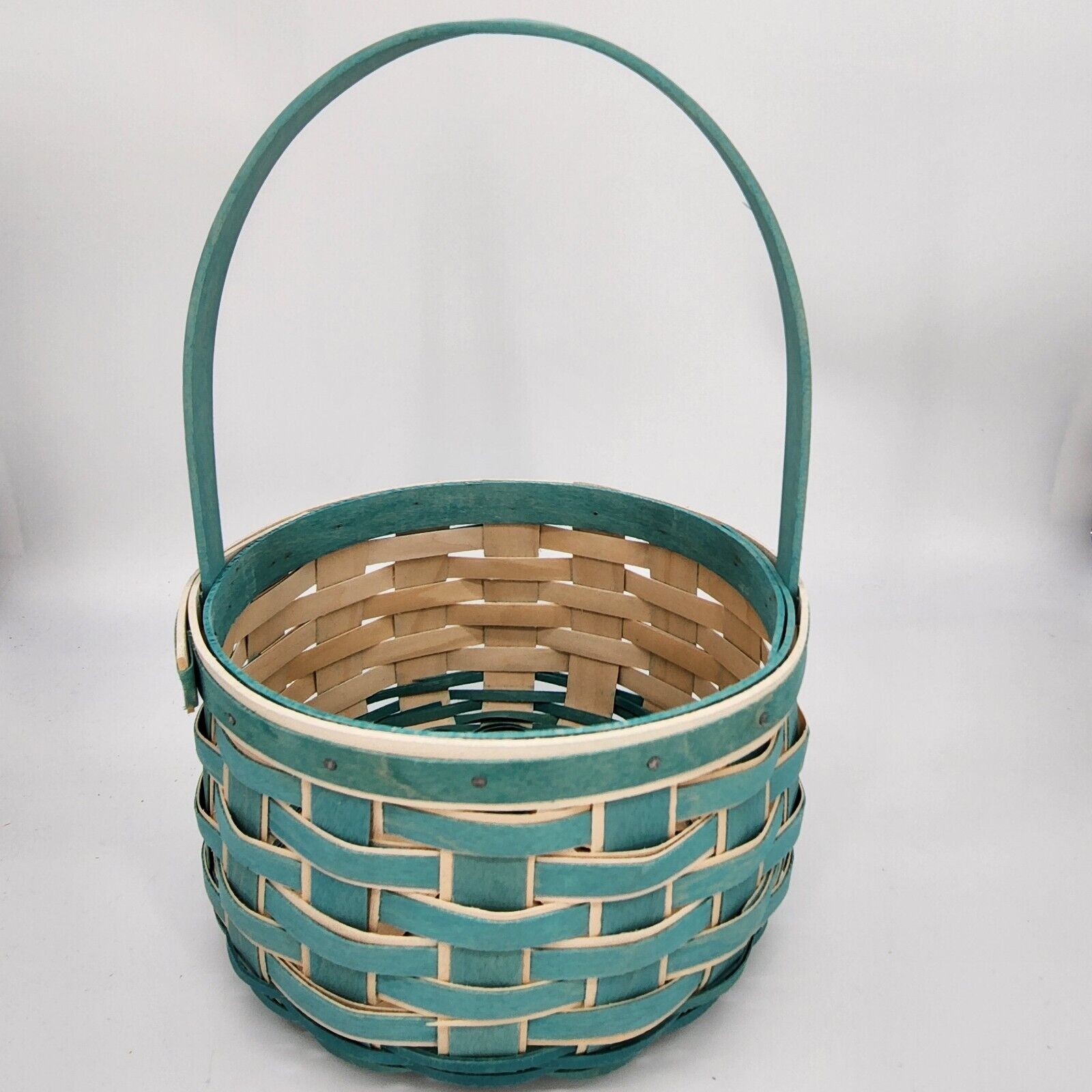 Longaberger 2018 Teal Blue & White Small Woven Round Easter Basket New Old Stock