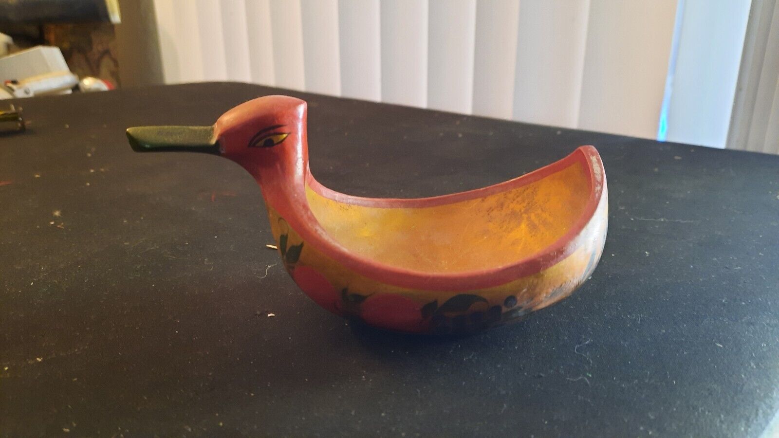 HAND-PAINTED RUSSIAN WOODEN  JEWELRY BOWL- SHAPED LIKE A DUCK