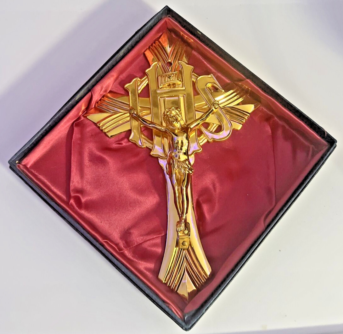 Heavy Vintage Antique Metal Crucifix Cross Jesus Christ  9” Tall Mountable