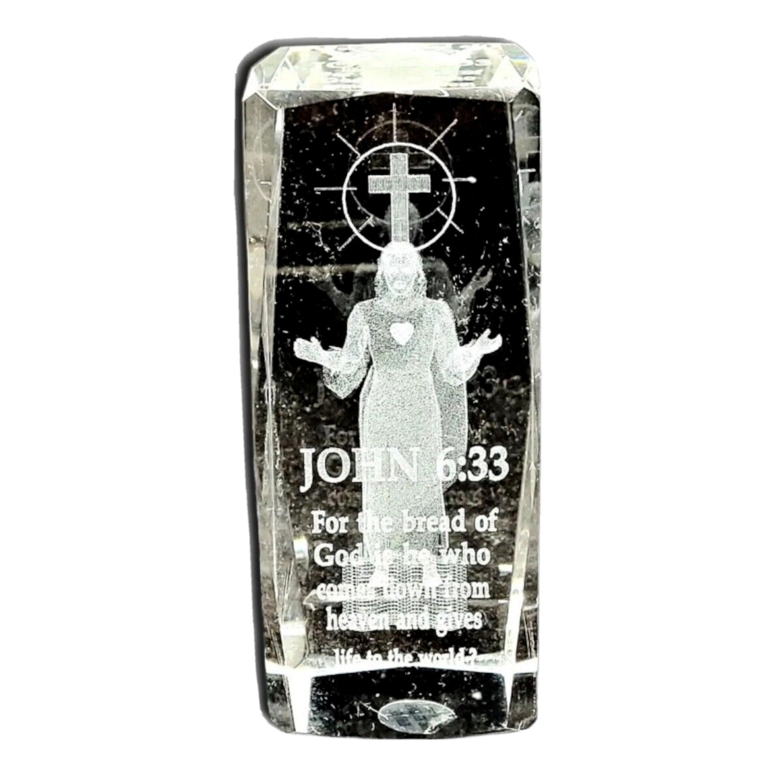 Laser Etched Paperweight Jesus Crucifix Bible Verse Religious 3D Glass Hologram