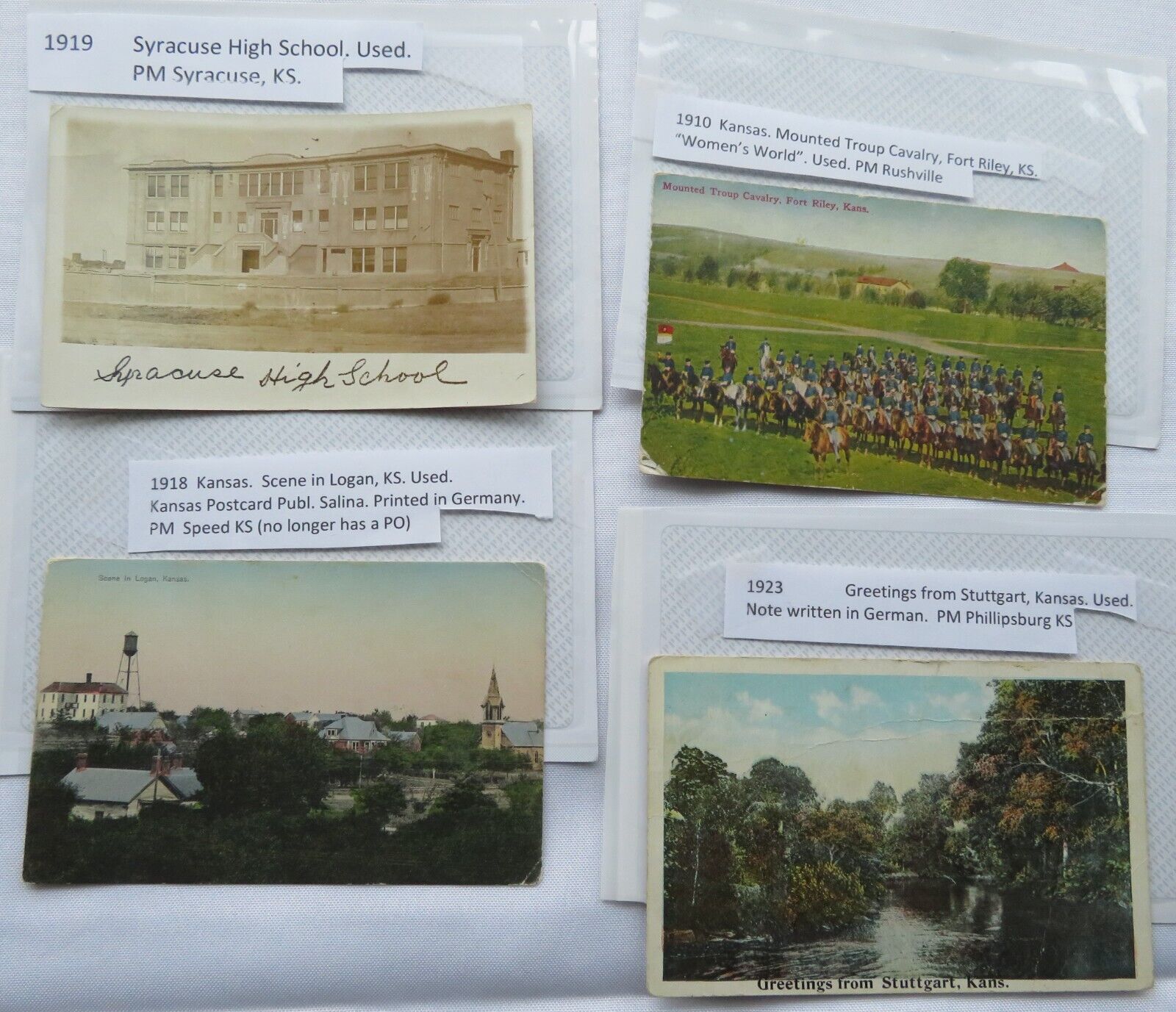 Vintage Kansas Postcards Fort Riley, Logan, Stuttgart, Syracuse 1910-1923