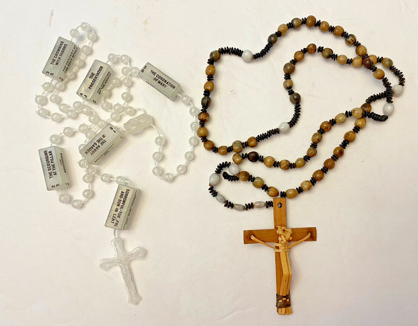 Lot of Two Unique Catholic Rosaries Seed Beads Glow-in-the-Dark with Mysteries