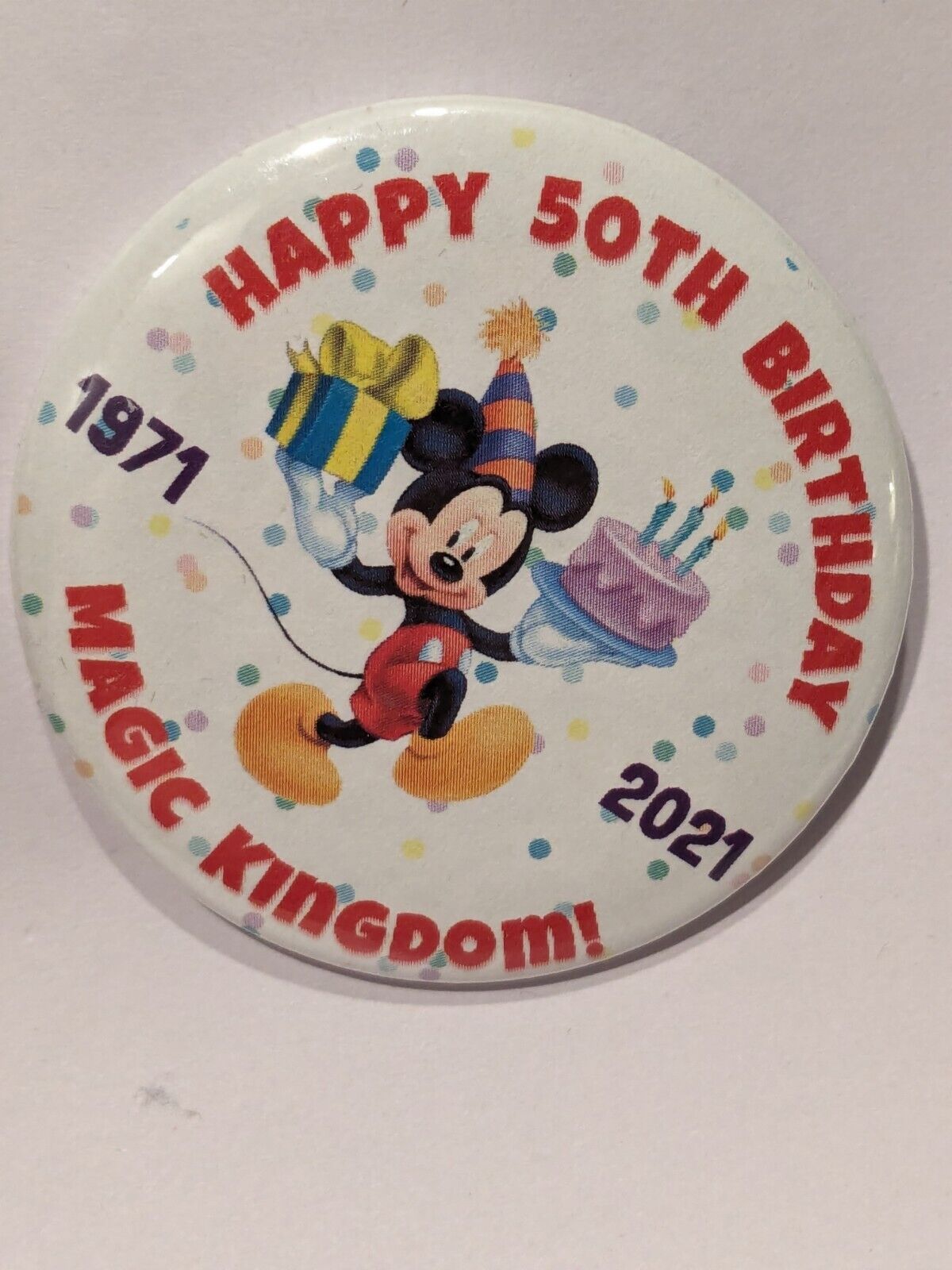 Happy 50th Birthday Magic Kingdom Celebration Button Pin  1971 - 2021 Disney 
