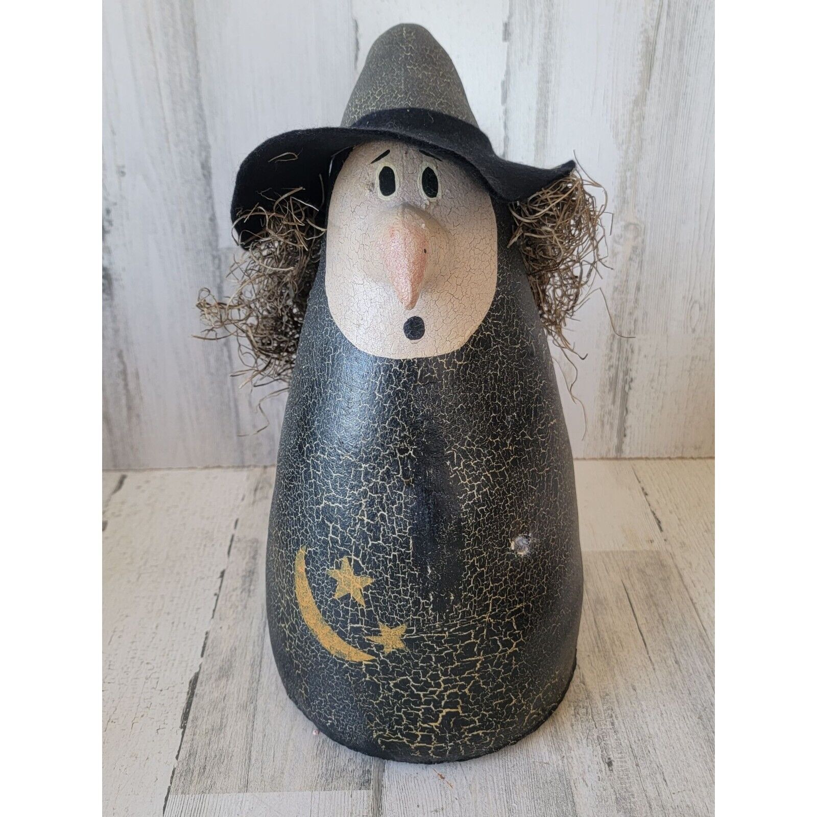 Natalie Silitch AS IS folk art witch Halloween prop figure moon