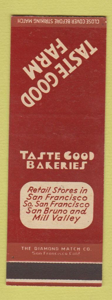 Matchbook Cover - Taste Good Farm Mill Valley San Francisco CA SAMPLE
