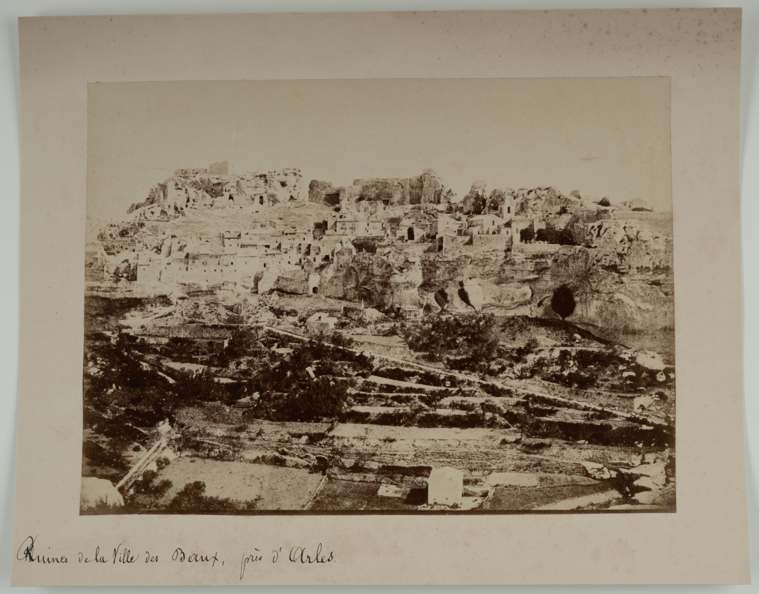 Ruins of the city of Leases, near Arles. Vintage Provence print. Negative