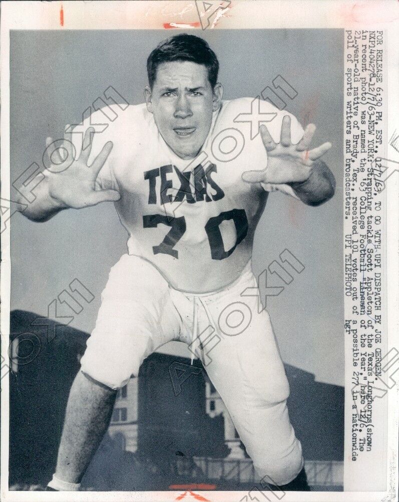 1963 Texas Longhorns Football Tackle Scott Appleton Press Photo