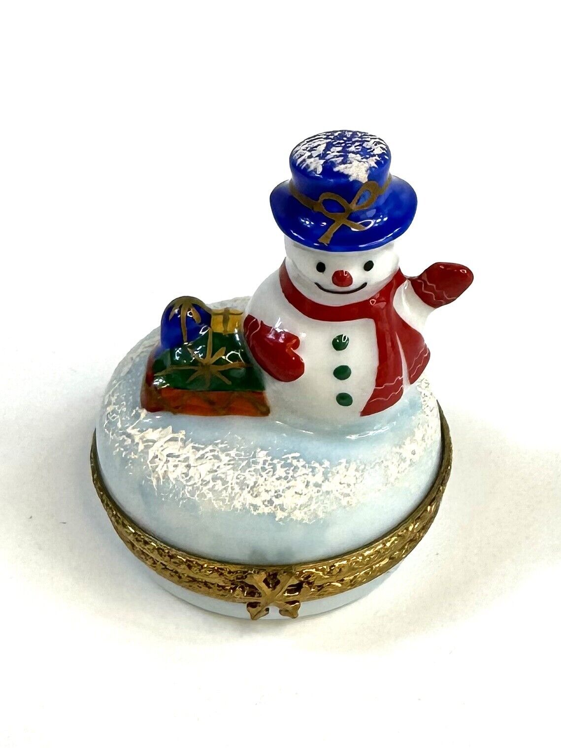 Porcelain Hinged Trinket Box Limoges Dubarry Peint Main Snowman Snowflakes