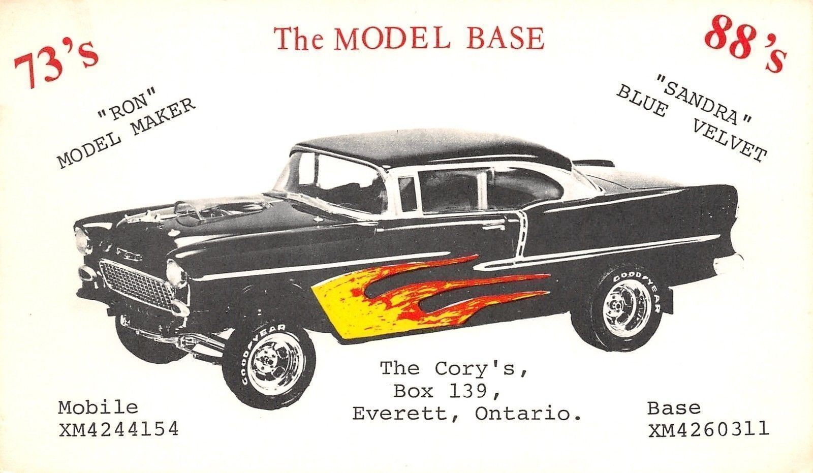 Everett Ontario~QSL w/1955 Chevy Bel-Air~Flame Decals~Clear Hood Scoop~Postcard