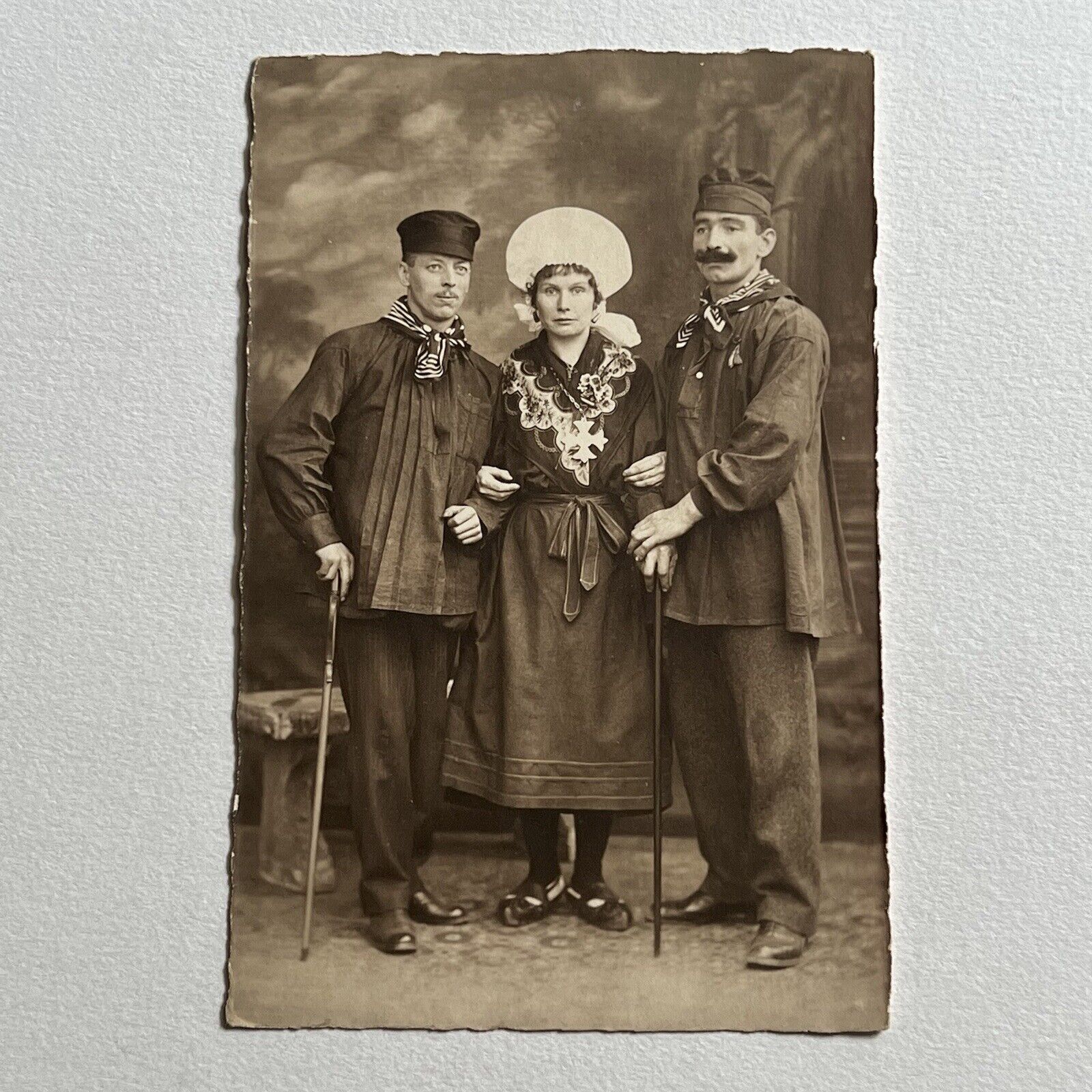 Antique RPPC Real Photograph Postcard Men & Woman Normandy French Dress