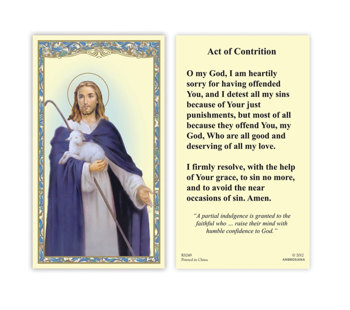 (2 copies) ACT OF CONTRITION Holy Prayer Card Reconciliation Catholic