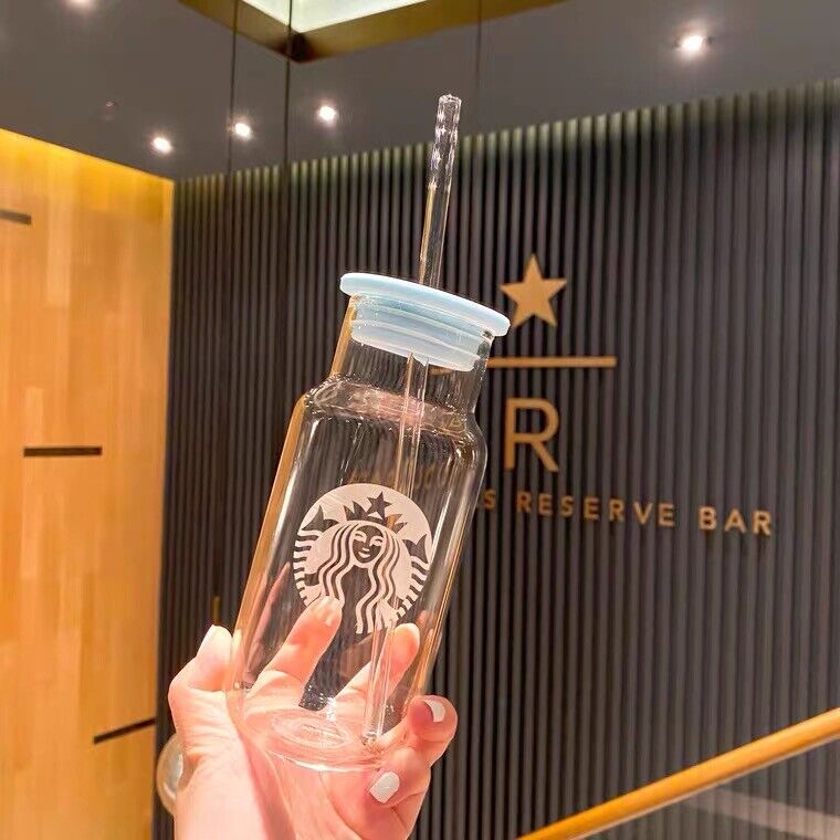 Starbucks Transparent Sippy Cup Glass Classic Korean Straw Cup Coffee Mug Sakura
