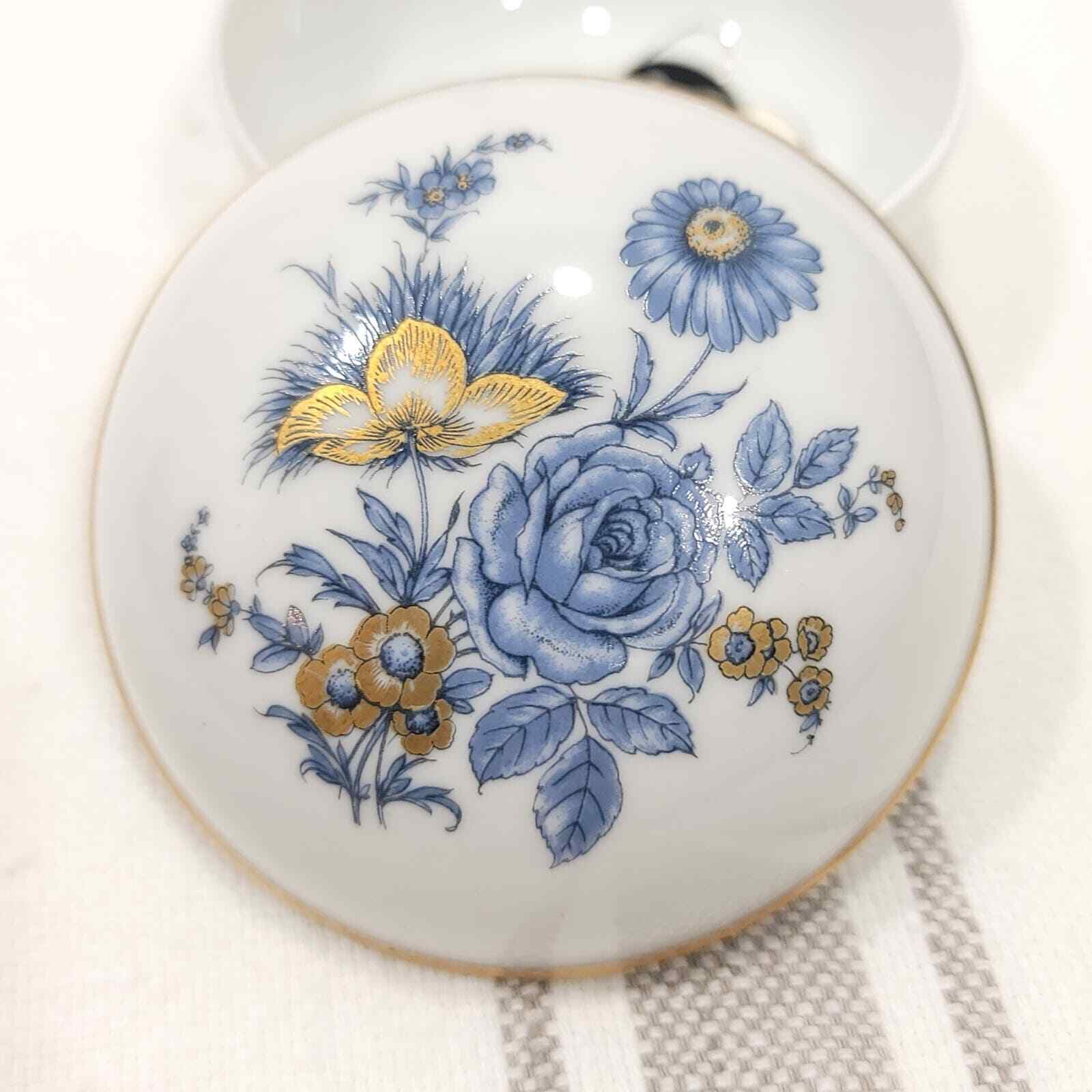 Vintage Floral Blue + Gold Trinket/ Jewelry Dish - Kaiser porcelain