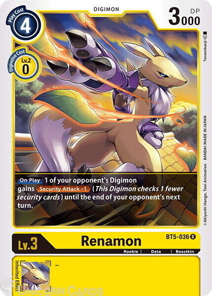 BT5-036 Renamon Rare Mint Digimon Card