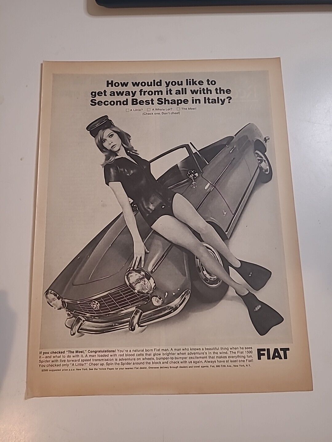 Fiat 1500 Spider Print Ad 1966 Vintage 10x14