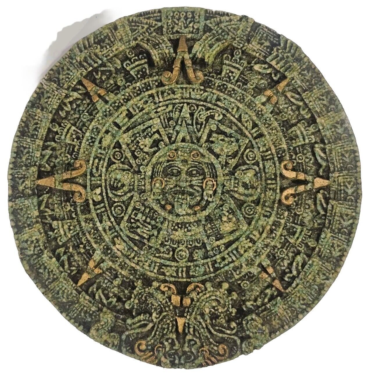 VTG Aztec Mayan Calendar Green Crush Malachite Stone Wall Hanging Decor Mexico