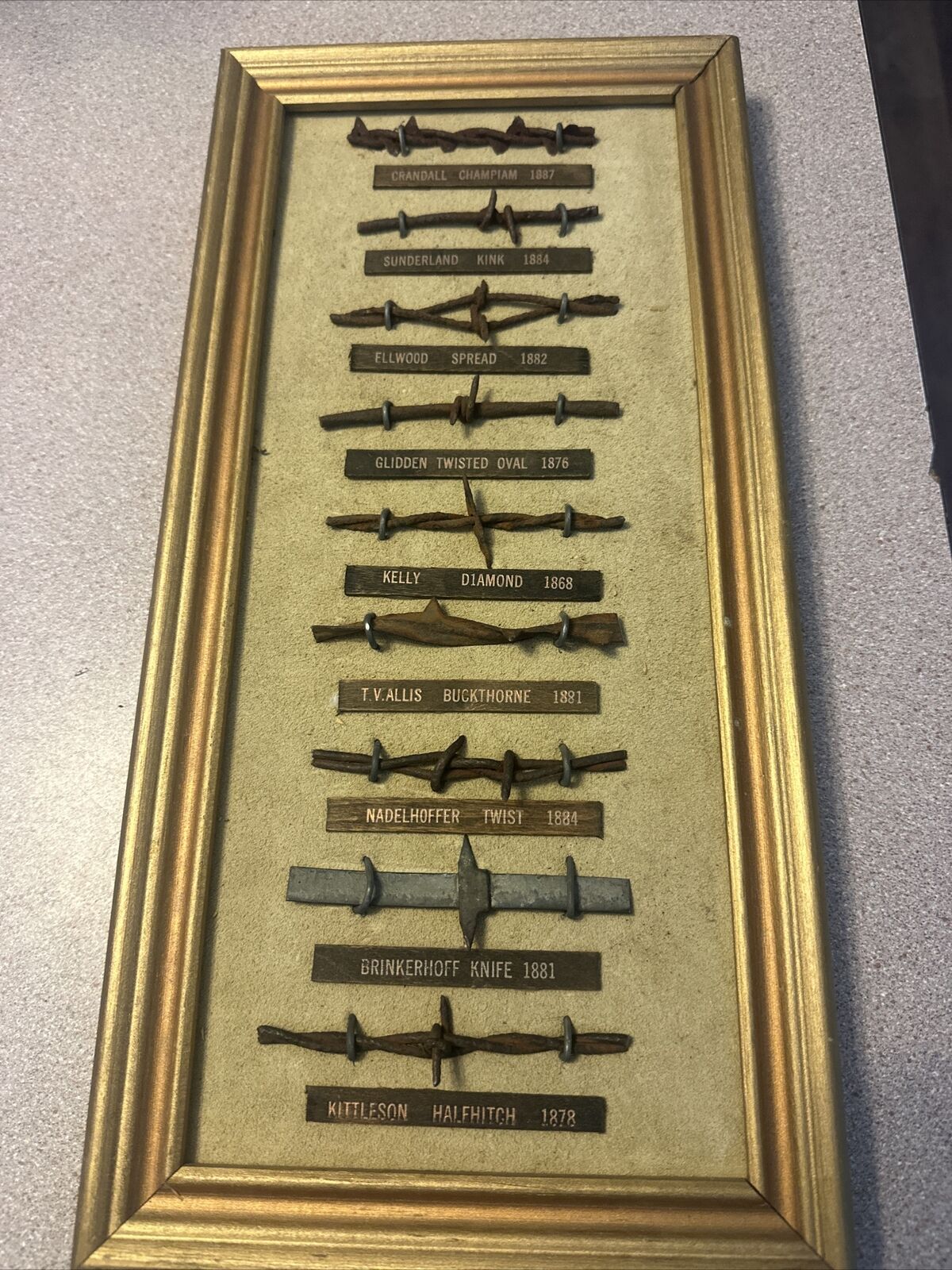 Framed - A Short History of Barbed Wire Collection - 9 Samples With Name Plates